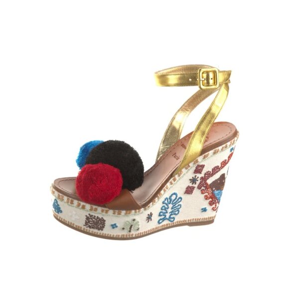 Christian Louboutin Cycladissimo pompom embroidered wedges - Picture 2 of 6